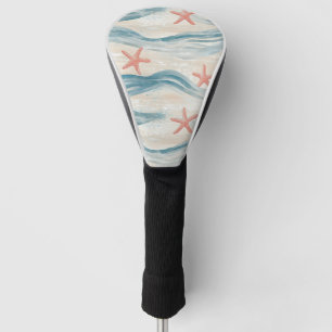 Coastal Starfish on Aqua Sand Waves Pattern (2) Golf Head Cover
