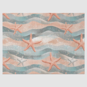 Coastal Starfish on Aqua Sand Waves Pattern (3) Tissue Paper