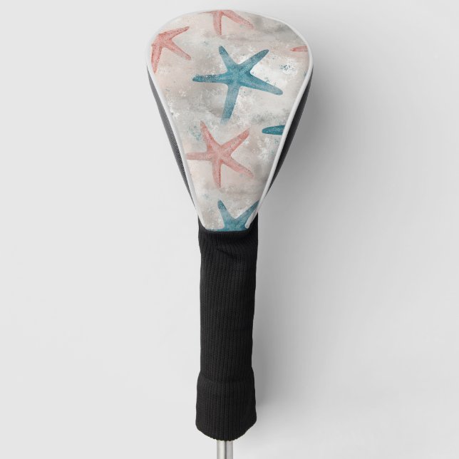 Coastal Starfish on Aqua Sand Waves Pattern (4) Golf Head Cover (Front)