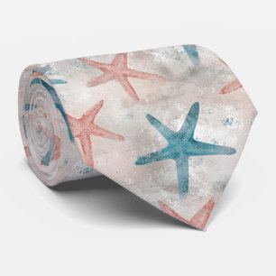 Coastal Starfish on Aqua Sand Waves Pattern (4) Tie