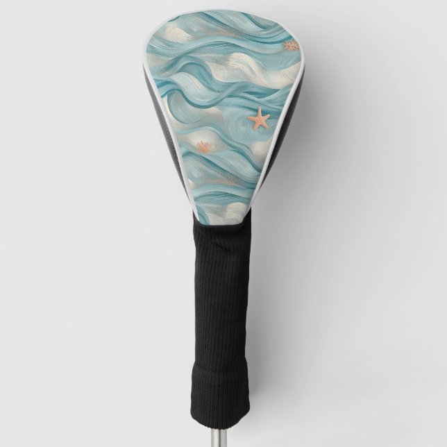 Coastal Starfish on Aqua Sand Waves Pattern (9) Golf Head Cover (Front)