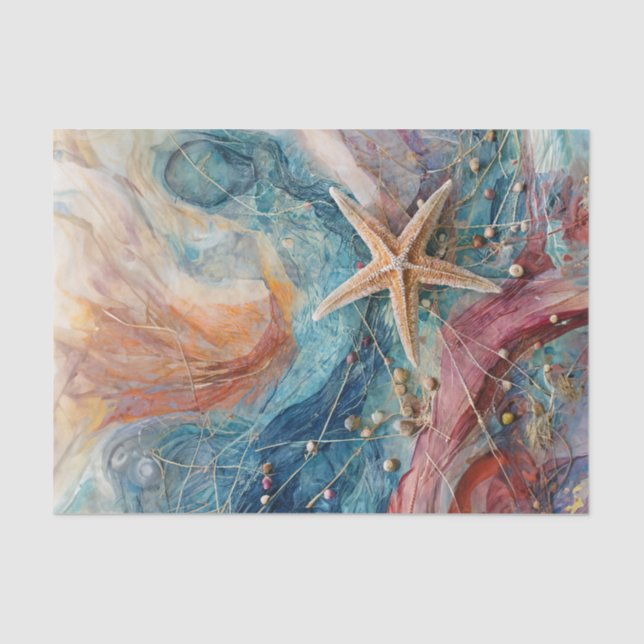 Coastal Starfish - Patriotic Nautical Beach Decor Tissue Paper (Front)