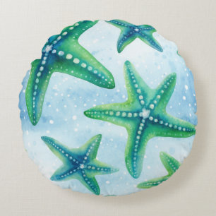 Coastal Starfish Pattern Round Pillow