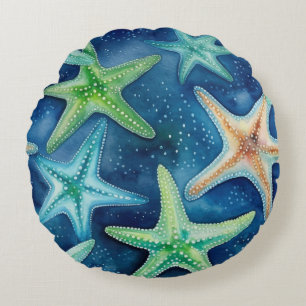 Coastal Starfish Pattern Round Pillow