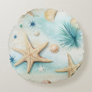 Coastal Starfish Pattern Round Pillow