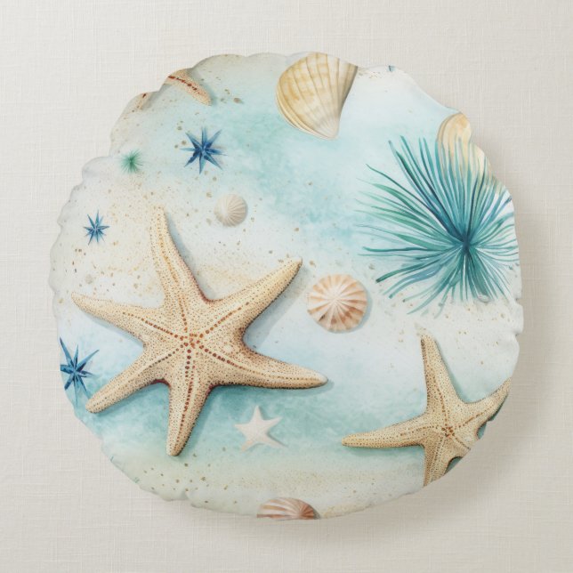 Coastal Starfish Pattern  Round Pillow (Front)