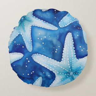 Coastal Starfish Pattern Round Pillow
