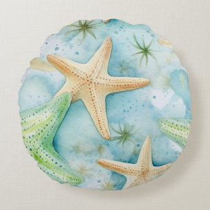 Coastal Starfish Pattern Round Pillow