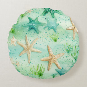 Coastal Starfish Pattern Round Pillow
