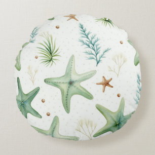 Coastal Starfish Pattern Round Pillow