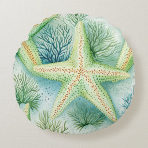 Coastal Starfish Pattern Round Pillow