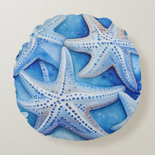 Coastal Starfish Pattern Round Pillow