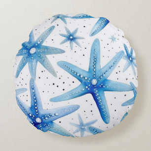 Coastal Starfish Pattern Round Pillow