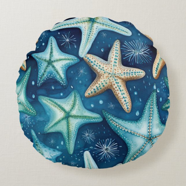 Coastal Starfish Pattern  Round Pillow (Front)
