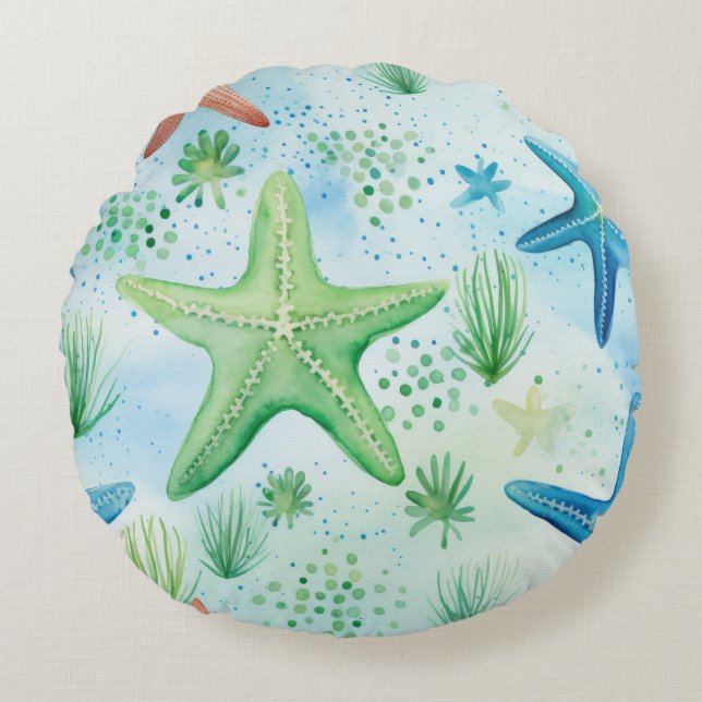 Coastal Starfish Pattern  Round Pillow (Front)