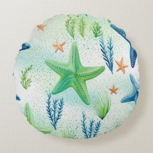 Coastal Starfish Pattern Round Pillow