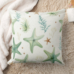 Coastal Starfish Pattern Throw Pillow