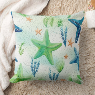 Coastal Starfish Pattern Throw Pillow