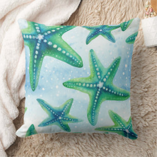 Coastal Starfish Pattern Throw Pillow
