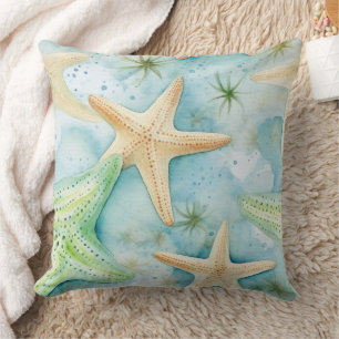 Coastal Starfish Pattern Throw Pillow