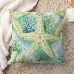 Coastal Starfish Pattern Throw Pillow