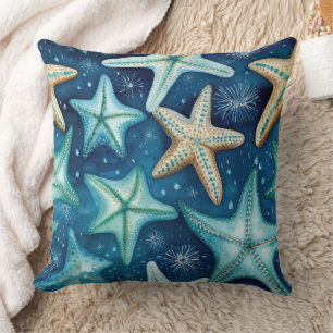 Coastal Starfish Pattern  Throw Pillow