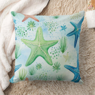 Coastal Starfish Pattern Throw Pillow