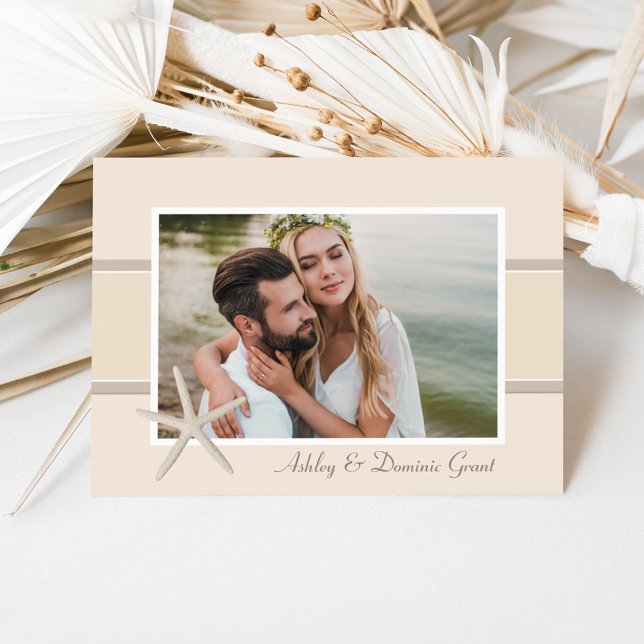Coastal Starfish Photo Monogram Wedding Thank You Card (Creator Uploaded)