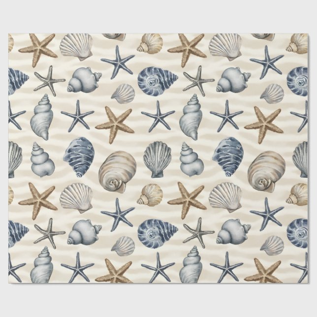 Coastal Starfish Seashells elements Design 391 Wrapping Paper (Flat)
