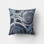 Coastal Starfish Shell Blue White Throw Pillow (Back)
