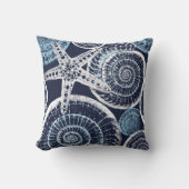Coastal Starfish Shell Blue White Throw Pillow (Front)