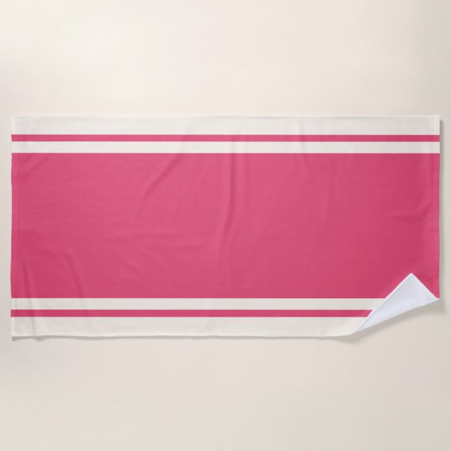 Coastal Stripe Beach Towel - Raspberry & Cream (Front)