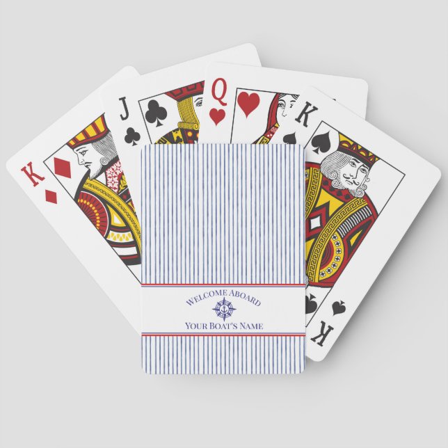 Coastal Stripe Monogram Boat Name Design Playing Cards (Back)
