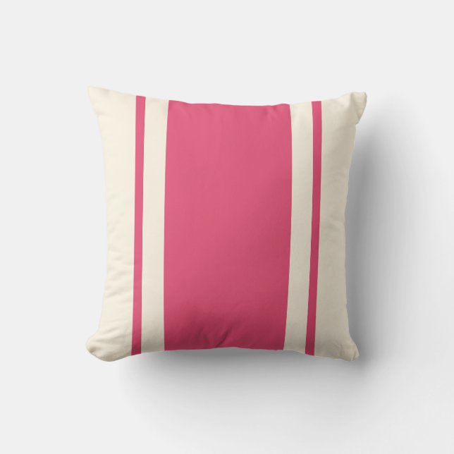 Coastal Stripe Throw Pillow – Raspberry & Cream (Front)