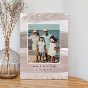 Coastal Stripe Vertical Photo Christmas Foil Holiday Card