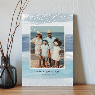 Coastal Stripe Vertical Photo Christmas Foil Holiday Card