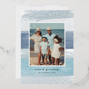 Coastal Stripe   Vertical Photo Christmas Foil Holiday Card