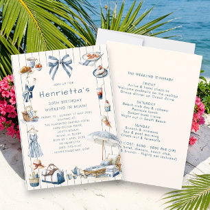Coastal Stripe Watercolor 30th Birthday Getaway Invitation
