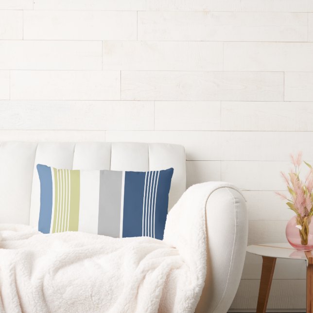 Coastal Stripes Blue and White Lumbar Pillow (Couch)