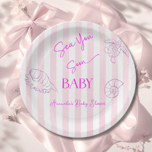 Coastal Stripes Girl Sea You Baby Shower Decor Paper Plate