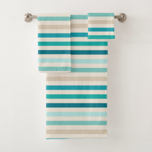 Coastal Stripes, Lagoon, Blue, Teal, Sand Bath Towel Set