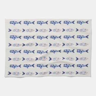 Coastal Style Blue Fish Pattern Shower Curtain Kitchen Towel