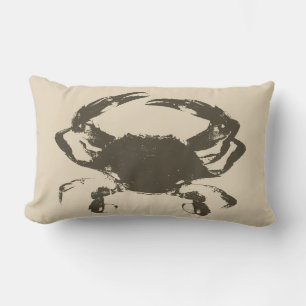 Coastal Style Taupe Crab Lumbar Pillow