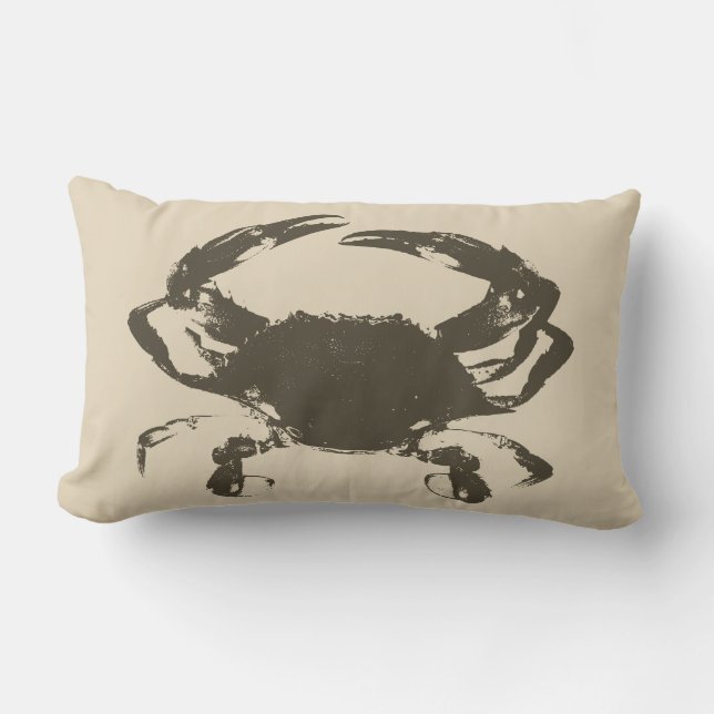 Coastal Style Taupe Crab Lumbar Pillow (Front)