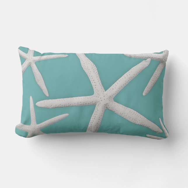 Coastal Style Trendy Starfish Blue Beach Lumbar Pillow (Front)