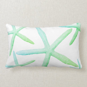 Coastal Style Trendy Starfish Blue Green Beach Lumbar Pillow
