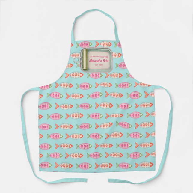 Coastal Summer Fish Tin Custom Name Apron (Front)