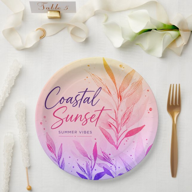 Coastal Sunset Paper Party Plates (Wedding)