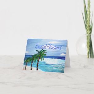 Coastal surf Holiday palm tree greeting cards.