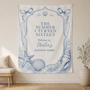 Coastal Sweet Sixteen Birthday   Blue Seashell Tapestry